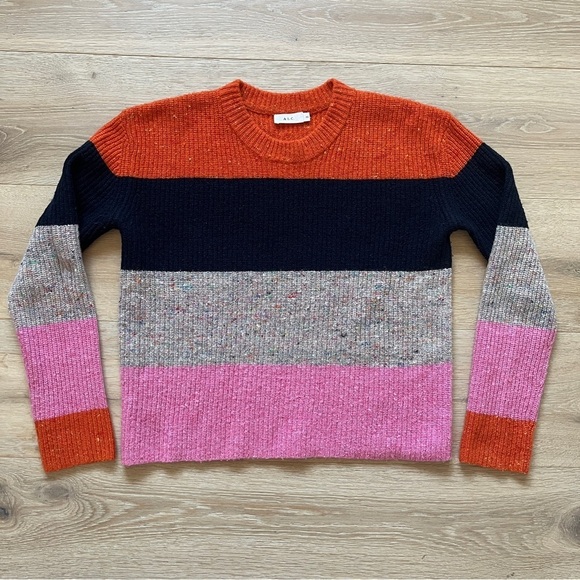 A.L.C. Georgina Colorblock Stripe Wool Cashmere Striped Sweater Sz XS *P3 - Picture 3 of 5